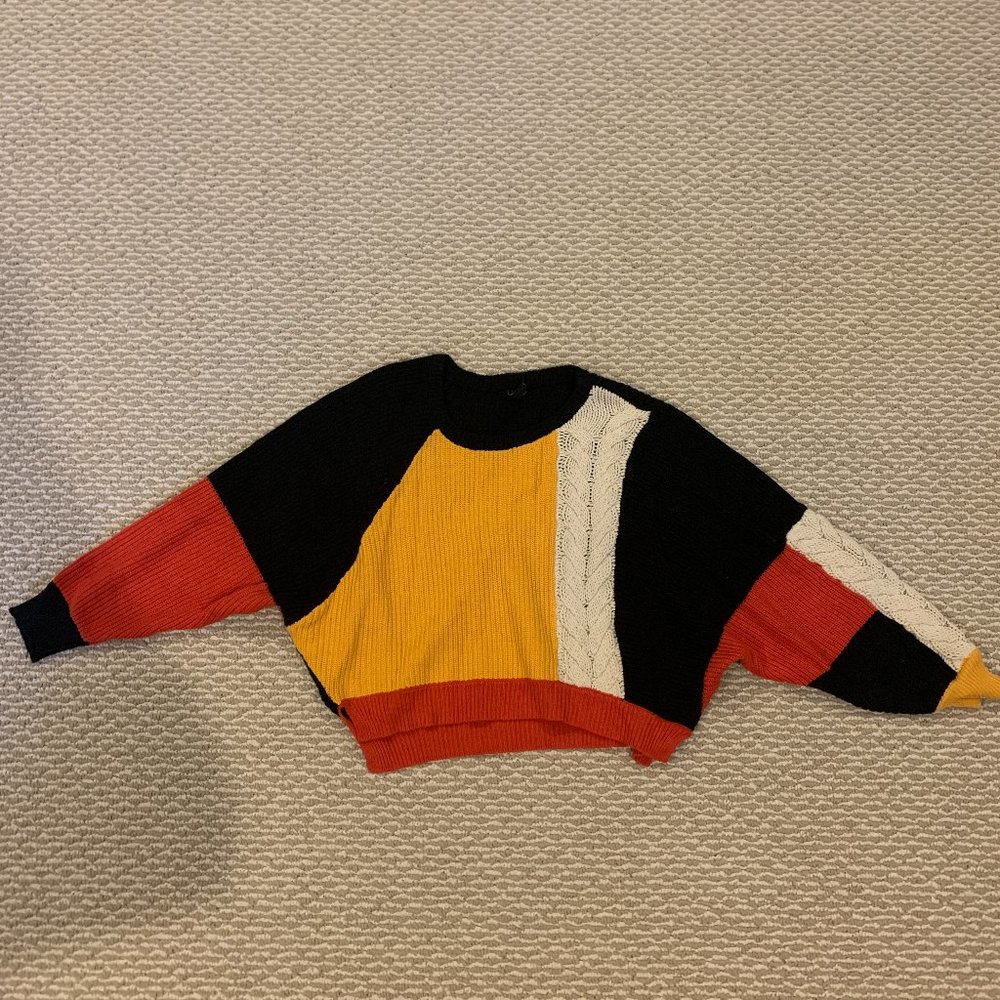 Bold Color-block Cropped Sweater